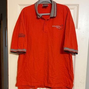 Harley-Davidson Men's Orange Polo Shirt checkered cuffs